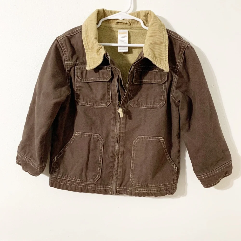 Gymboree Rugged Fully Lined Barn Coat with Corduroy Collar Pockets Brown and Tan